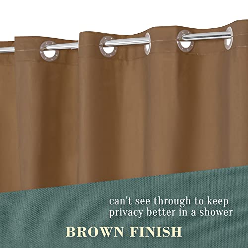 Image of No Hook PEVA Shower Curtain or Liner - 8G Heavy Duty Brown Bathroom Shower Curtain No Hooks Required, Waterproof Plastic & PVC Free, Standard Size 71 x 74, Brown