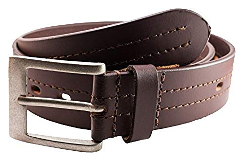 Smith's Archive Men’s Genuine Leather Belt, Sturdy Metal Buckle,Many Holes