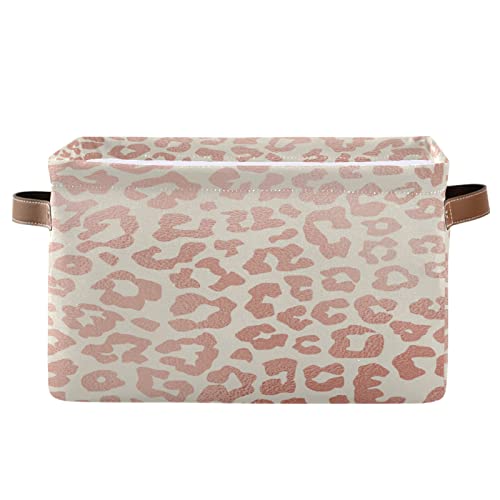 Cesta de juguete de guepardo con estampado de leopardo de oro rosa, cesta de almacenamiento plegable con asas, cestas de lavandería, cesta de almacenamiento para dormitorio, sala de juegos, juego de 2