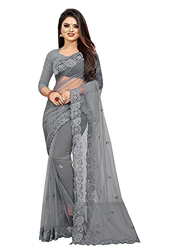 Sari en filet femme gris Aashita Creations 1063 vêtement traditionnel indonésien indien
