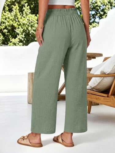 Image of ANRABESS Womens Wide Leg Cropped Palazzo Pants | Lightweight Breathable Elastic High Waisted Pants, Beach Vacation Flowy, Lounge & Casual Summer Trousers with Pockets