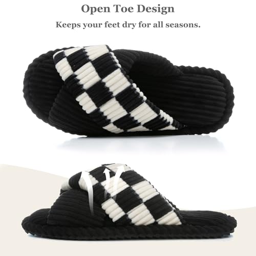 Image of GOEWY Slippers for Women Memory Foam House Bedroom Corduroy Crossbands Open Toe Slides Sandals Shoes Comfy Trendy Gift for womens Anti-Skid sole