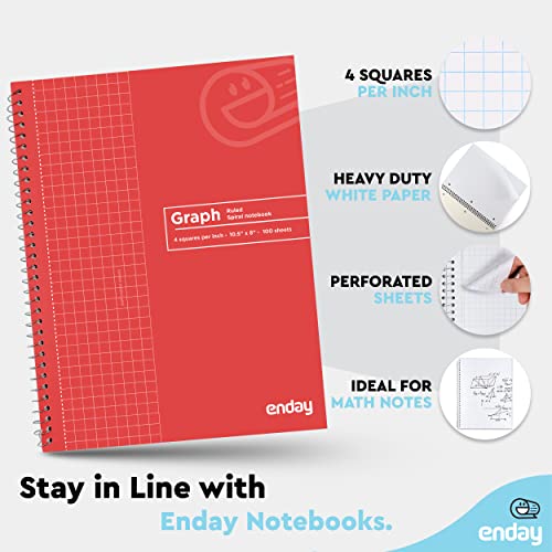 Image of Emraw Graph Paper Notebook (4 Pack) Grid Notebook, Graph paper spiral notebook, Graph notebook, 4 Squares per inch Grid paper notebook, White Paper Quad Ruled Spiral Assorted Colors - by Enday