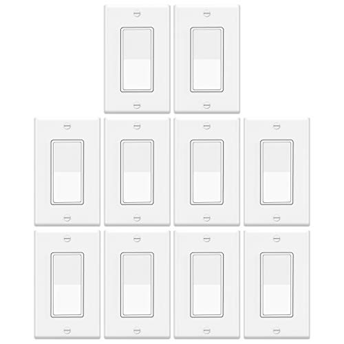 10 Pack - ELECTECK Single Pole Rocker Light Switch, 15A/120V, Wall Plate Included, UL Certified, White