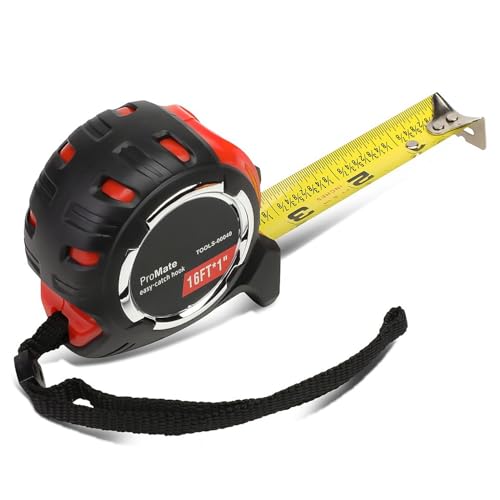 Auto Dynasty 16 ft Tape Measure Retractable Steel Blade Measure Reel with 1-16 inch Markings and Push Button Locking, Black