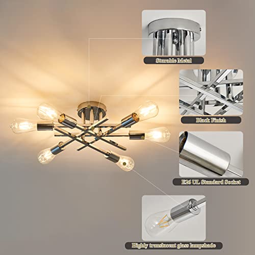 Image of ASGYISA 6-Lights Semi Flush Mount Ceiling Light Fixture Modern Chrome Matte Sputnik Chandelier Farmhouse Ceiling Lighting for Kitchen Bedroom Dining Room Living Room