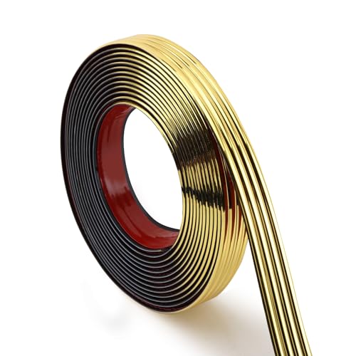 Glossy Gold Finish Wall Molding Trim, 196.8"L x 0.79"W Peel and S...