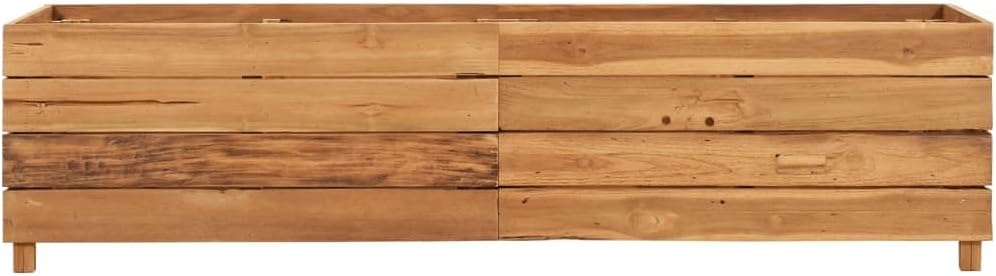 Large 59.1"x15.7"x15" Recycled Teak Wood Raised Garden Bed Rustic Brown Rectangular Elevated Planter Box with Steel Shelf for Balcony Patio Outdoor Herb Flower Vegetables