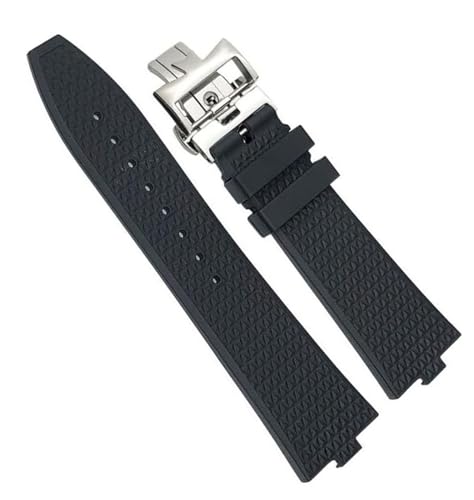 Bracelet caoutchouc fluoro convexe noir à changement rapide pour montre Overseas