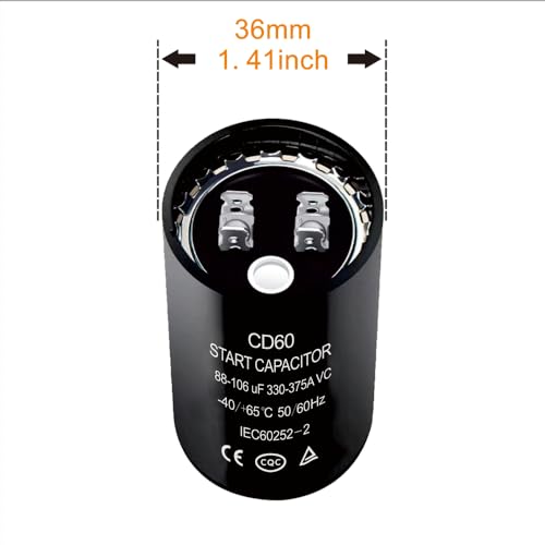 88-106 uf/MFD CD60 Round Start Capacitor ±20% 50/60 Hz 330-375 VAC Round Motor Well Pump Start Capacitor (88-106 uf/MFD, 1)