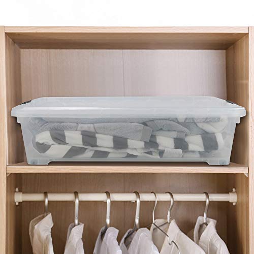 Asking 40 Quart Plastic Wheels Under Bed Storage Box, Latch Bin With Lid, Clear, 3-Pack #TOP4