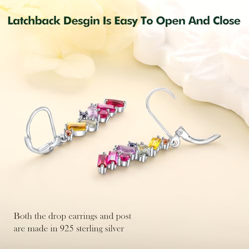 Cute Dangle Earrings for Women 925 Sterling Silver Triangle/Fan/Flower/Bar/Heart Shaped Created Gemstone Cz Statement Drop Earrings4