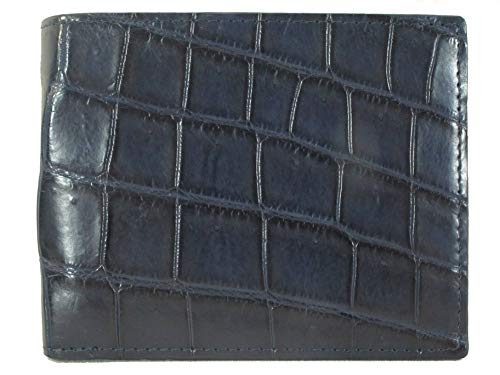 Genuine Crocodile Alligator Belly Skin Leather Soft & Slim Bifold Wallet Luxury ([B1] - 6 Card Slots + 2 ID Windows + 2 Compartments for Bills, Cobalt Blue)2