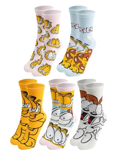 United Labels 5 Paar Garfield Socken für Damen, gelb weiß, 38-43, Damensocken, Frauen Strümpfe