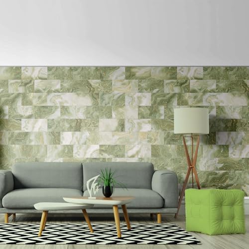 Azulejos Adhesivos Cocina Blanca Verde Dorado Azulejos Adhesivos Baño Pvc Baldosas Adhesivas Pared Impermeable Vinilo Adhesivo pared Cocina Duradero Vinilos Baño 10.16x20.32cm/64 pcs