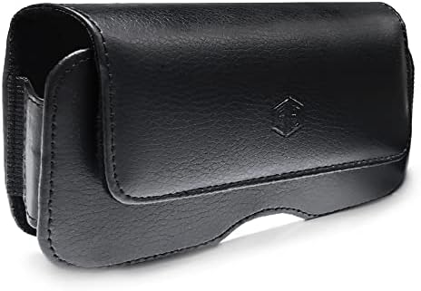 Premium Military Grade FLIP Phone Case, Outdoor Tactical Pouch Holster Flip Phone Belt Case Fits Kyocera Cadence, Dura XTP, Dura XV E4520 Dura XE, Doro 7050 & Most FLIP Phones (Black Horizontal)