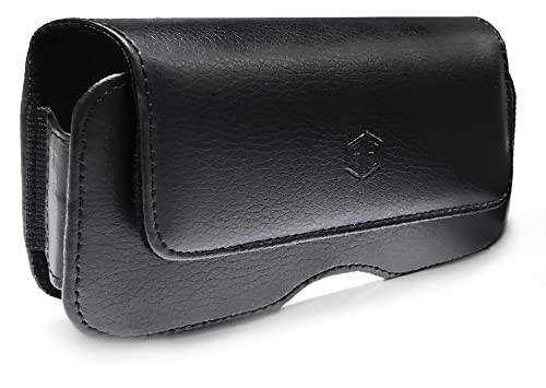 Premium Military Grade FLIP Phone Case, Outdoor Tactical Pouch Holster Flip Phone Belt Case Fits Kyocera Cadence, Dura XTP, Dura XV E4520 Dura XE, Doro 7050 & Most FLIP Phones (Black Horizontal)