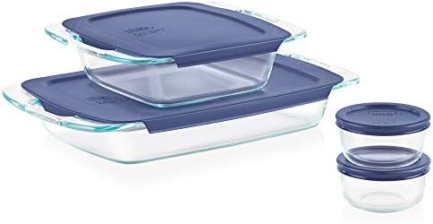 Pyrex Easy Grab 8-Piece Glass Baking Dish Set with Lids, Glass Food Storage Containers Set, 13x9-Inch, 8x8-Inch & 1-Cup Storage Containers, Non-Toxic, BPA-Free Lids, Bakeware Set