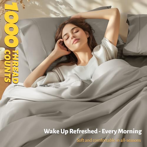 Shilucheng 100% Egyptian Cotton Queen Size Sheets Set - 1000 Thread Count,Luxury Cotton Bed Sheets,Breathable & Cooling Bedding and Pillow Cases, 16 Inch Deep Pocket - 4 Piece (Taupe, Queen)