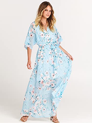 Image of ANRABESS Womens Boho Floral Wedding Guest Maxi Dress | Flowy A-Line Chiffon with Slit, Elegant V Neck Wrap Elastic Waist, Casual 1 /2 Sleeve Spring Summer Outfits, Tea Party