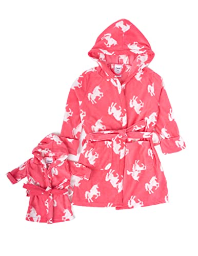 Leveret Kids Robe Matching Doll & Girls Fleece Sleep Robe Bathrobe Unicorn (2 Toddler-14 Years) *Fits American Girl Doll2