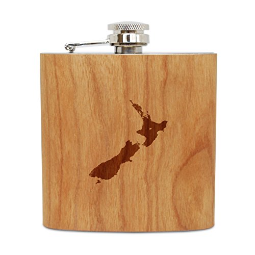 WOODEN ACCESSORIES COMPANY Cherry Wood Flask With Stainless Steel Body - Laser Engraved