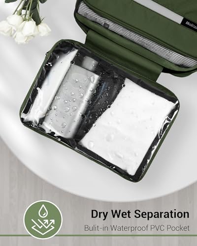Image of Maliton Toiletry Bag for Men & Women Travel Toiletry Bag Hanging Toiletry Bag Hygiene Organizer with 4 Compartments Waterproof Bathroom Shower Bag Large Toiletries Travel Bag (Olive Green)
