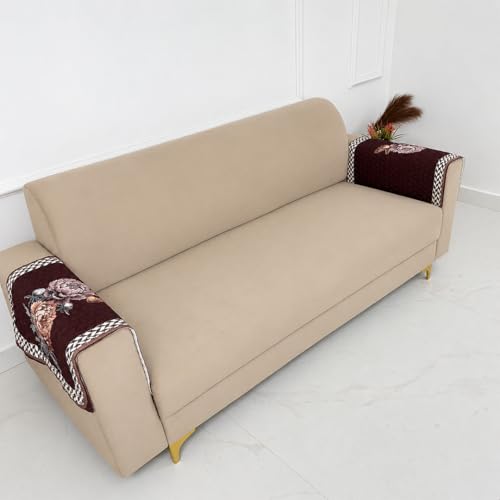Image of Homerz 'Brooklyn Series' Premium Sofa Cover | Quilted Floral Design | Non-Slip Washable Sofa Protector | Soft Anti Slip Fabric (Ny Brown, 2 pc Armrest, Armrest)