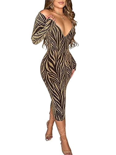 Adogirl Bodycon Dress Long Sleeve Dress For Women Sexy Women's Club & Night Out Dresses Pencil Dress Yellow Small #TOP14