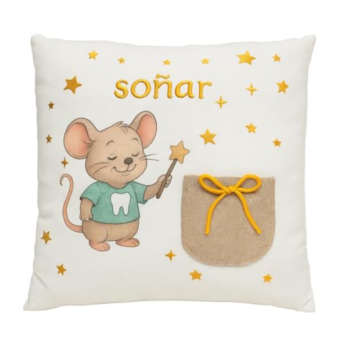 Perez Fairy Cojín Ratoncito Pérez Con Bolsillo Para Dientes 30x30cm - Almohada Infantil Inspiradora Con Texto Bordado, Regalo Raton Perez Niñas Y Niños De 5 A 10 Años Perez Fairy Cojín Ratoncito Pérez Con Bolsillo Para Dientes 30x30cm - Almohada Infantil Inspiradora Con Texto Bordado, Regalo Raton Perez Niñas Y Niños De 5 A 10 Años