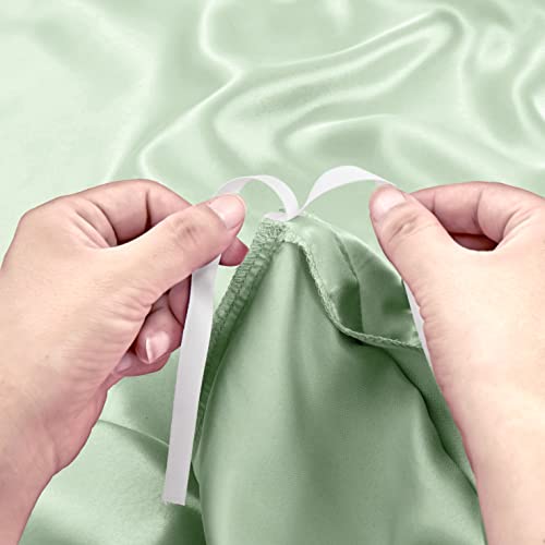 Image of Ersmak 6 Pieces Satin Duvet Cover Full /Queen Size Luxury Silky Bedding Duvet Cover Set with 1 Soft Duvet Cover, 4 Queen Pillowcases and 1 Body Pillowcase, Sage Green