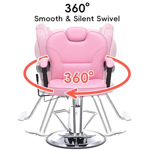 Image of Barber Chair with Heavy Duty Hydraulic Pump, Reclining Salon Chair for Hair Stylist, 360 Swivel 90-140 Backrest Reclining Chairs, Height Adjustable Hair Chair for Barbershop (Pink)