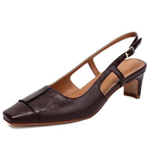 Women's Slingback Low Block Heels Square Toe Office Work Pumps Comfortable Dress Shoes - Main Image