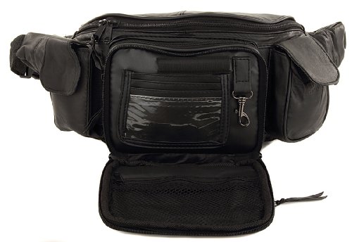 Roma Leathers New Large 8 Pocket Genuine Leather Waist Hip Lumbar Fanny Fannie Pack Bag Black with Dual Cell Phone Pockets and Dual Organizer (7089-BLK) - Thumbnail 6