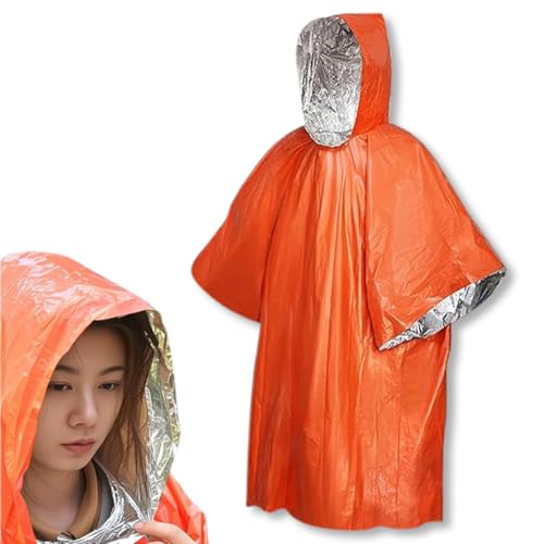 OUDQFCJ Poncho de supervivencia de emergencia con recubrimiento de lámina de Mylar térmico y manta para retener el calor y proteger contra la lluvia. Reversible con capucha