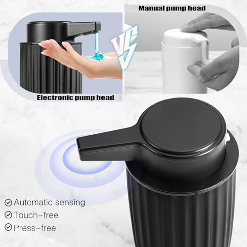 Automatic Soap Dispenser Liquid Touchless: 9oz Plastic Black - Rechargeable Electric Smart 3-Level Adjustable Modern Auto Soap Dispenser - Bathroom Kitchen Hand Dish Lotion