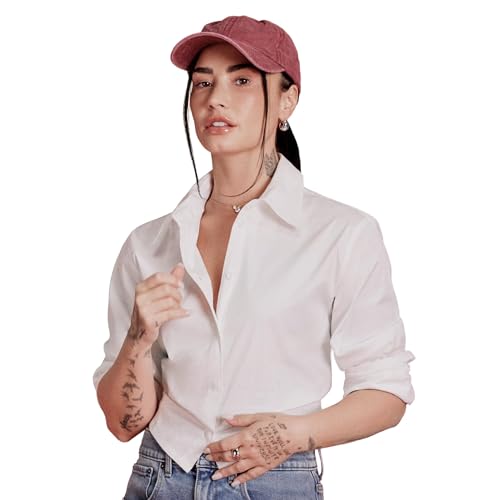 Amazon Essentials (La elección de Demi Camisa Corta Moderna de Popelina Elástica de Algodón, Corte Extragrande y con Botones Mujer, Blanco Brillante, XXL