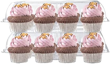 5 Cupcake Containers Plastic Disposable | High Dome Cupcake Boxes 12 Compartment Cupcake Holders Disposable Cupcake Carrier | Dozen Cupcake Trays | Durable Cup Cake Muffin Packaging Transporter