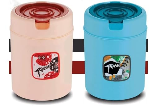 Image of Wastebasket Trash Can - Desktop Mini Plastic Waste Garbage Can with Swing Lid, Stylish Countertop Trash Bin Table Waste Paper Basket Round Small Trash Can (Trash Bin)