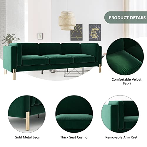 Hommoo 94" W 3 Seat Couch Mid Century Velvet Sofa With Metal Gold Legs Chesterfield With Removable Cushion Comfortable Sofa Couch For Small Apartment Living Room Bedroom Green #TOP2
