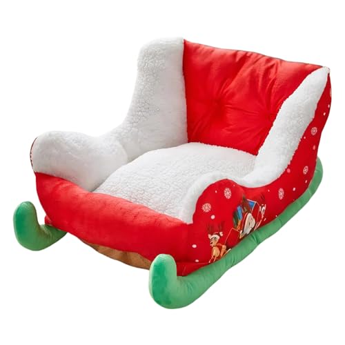 Ancsttu Weihnachts Schlitten Haustierbett, Weihnachts Haustierbett, Warm Festliches Plüsch Hundesofa Katzensofa Für Hunde, Welpen, Katzen Und Kätzchen, 68x38x28cm