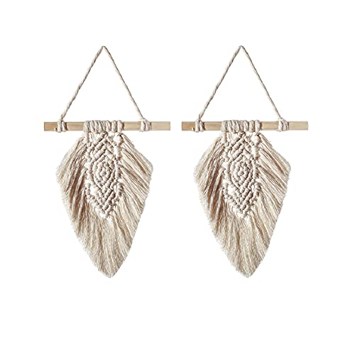 NSXIN 2 Stück Makramee Feder Wandbehang, Boho Deko Wandteppich Blatt Feder Tapisserie Handgemacht...