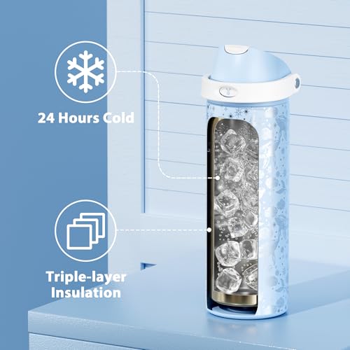Image of 24 oz Insulated Water Bottle with Straw: Meoky Stainless Steel Metal Water Bottle with 2-in-1 Lid - Leak Proof, Cold for 24 Hours, Fits in Car Cup Holder, BPA-Free for Gym Travel Sports, Blue Whale