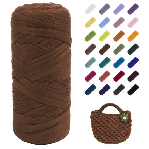 Image of JeogYong T-Shirt Yarn, 200g /196ft Elastic Fabric Cloth Knitting T Shirt Yarn, Golden Coffee Thick Crochet Fabric Ribbon for Crocheting Bags /Baskets /Rugs, Home Decor, DIY Crafts