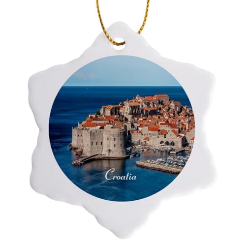 3dRose Image of Croatia Seaside Ancient Buildings and Marina Snowflake Ornament