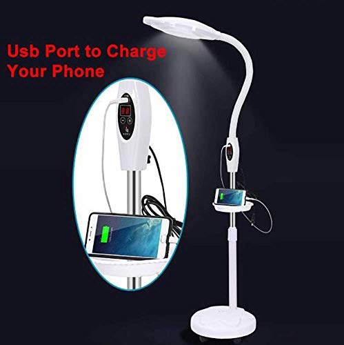 Lupa, lámpara de pie LED con Lupa, Lupa Brillante de luz Diurna, Lente de Aumento de 16X con Soporte, Altura Flexible, Cuello de Cisne Ajustable, luz fría de pie para Lectura (A)