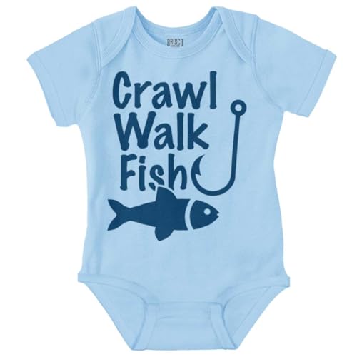 Image of Brisco Brands Crawl Walk Fish Hunt Outdoor Lover Baby Romper Boys or Girls