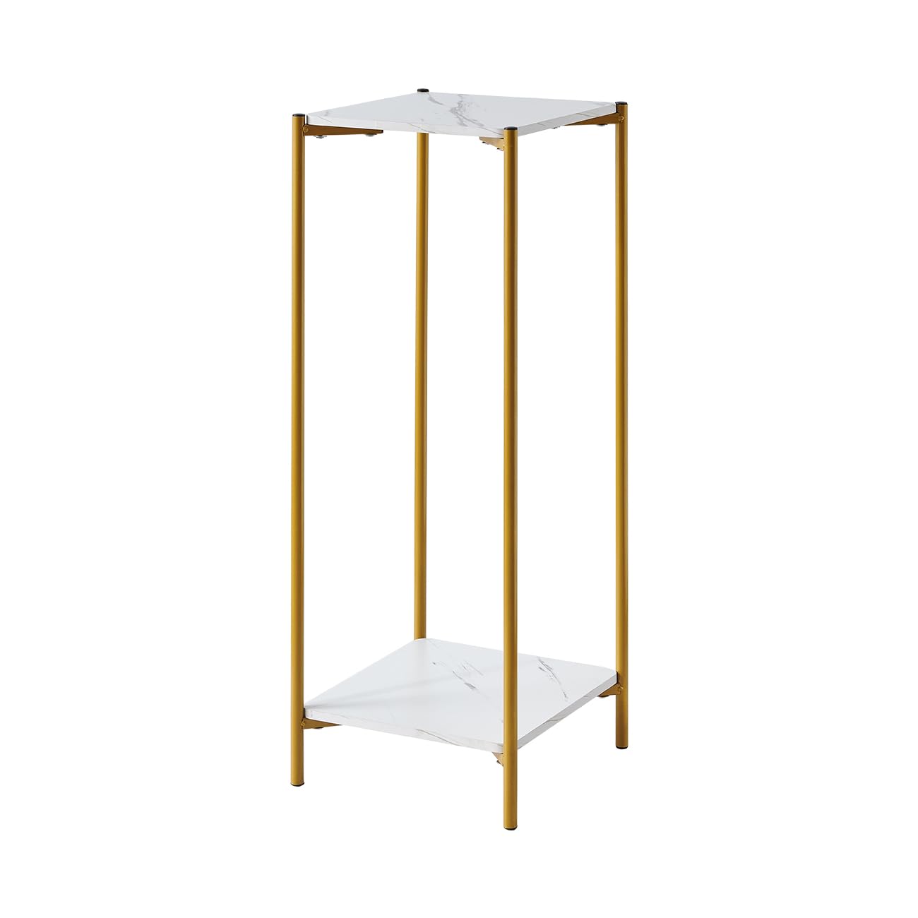 PCGAGA Corner Table - 90cm Tall, Marble-Like, 2 Shelves, Square Stand Table for Living Room