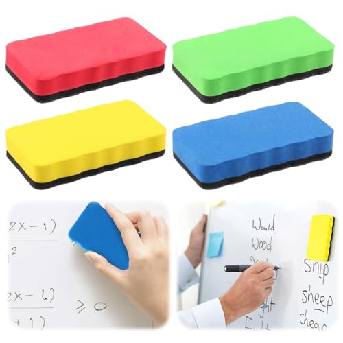 JUGUTA Borrador Pizarra Blanca 4 Piezas 4 Colores, Borrador Pizarra Blanca Magnética, Borrador Pizarra Blanca Magnetico Para Limpieza En Seco En Muchas Superficies, Borrador Pizarra Tiza Para Pizarras