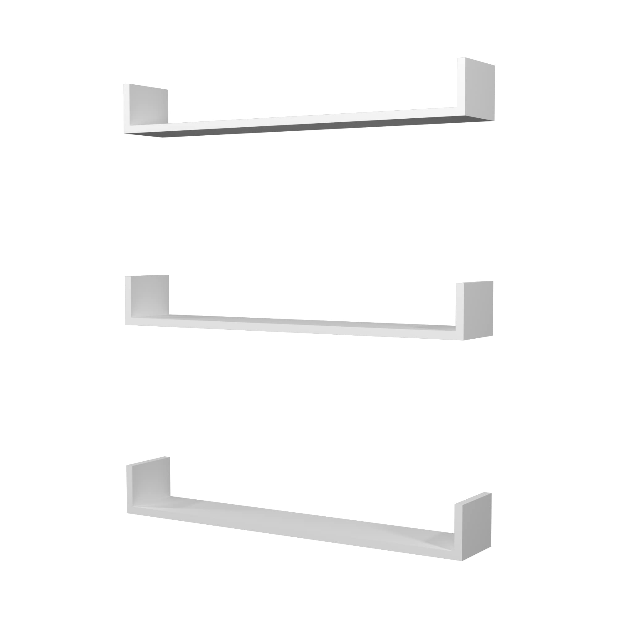 [en.casa] Set di 3 Mensole da Muro (AxLxP) 12 x 90 x 15 cm Consolli Pensili con Piano d'Appoggio a Forma di U - Bianco